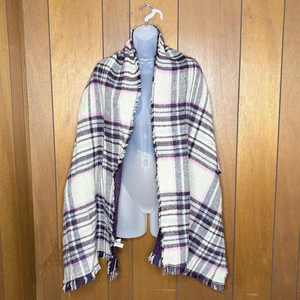 Sonoma Reversible Blanket Scarf 74x23 Purple Plaid Solid Soft Cozy Boho Preppy